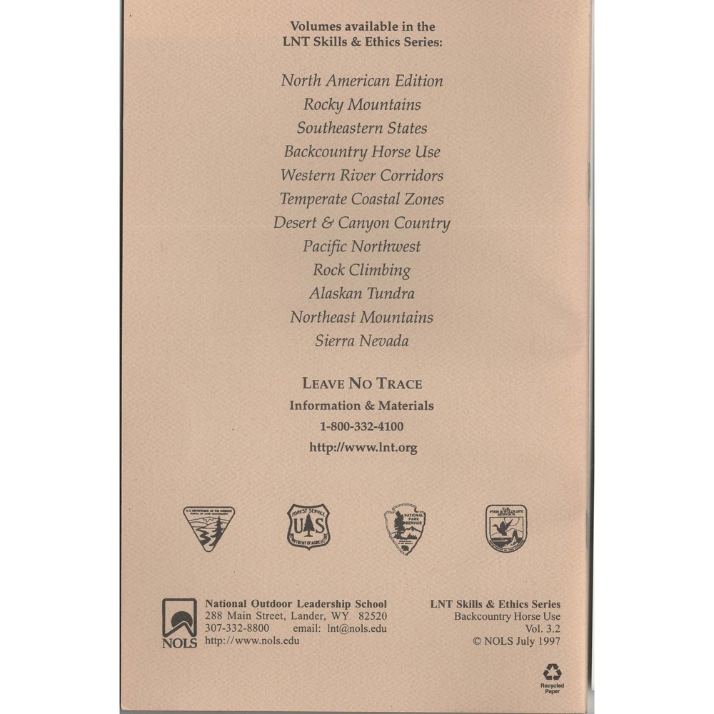 Leave No Trace Outdoor Skills Ethics Backcountry Horse Use NOLS Booklet 1997 - Picture 2 of 3